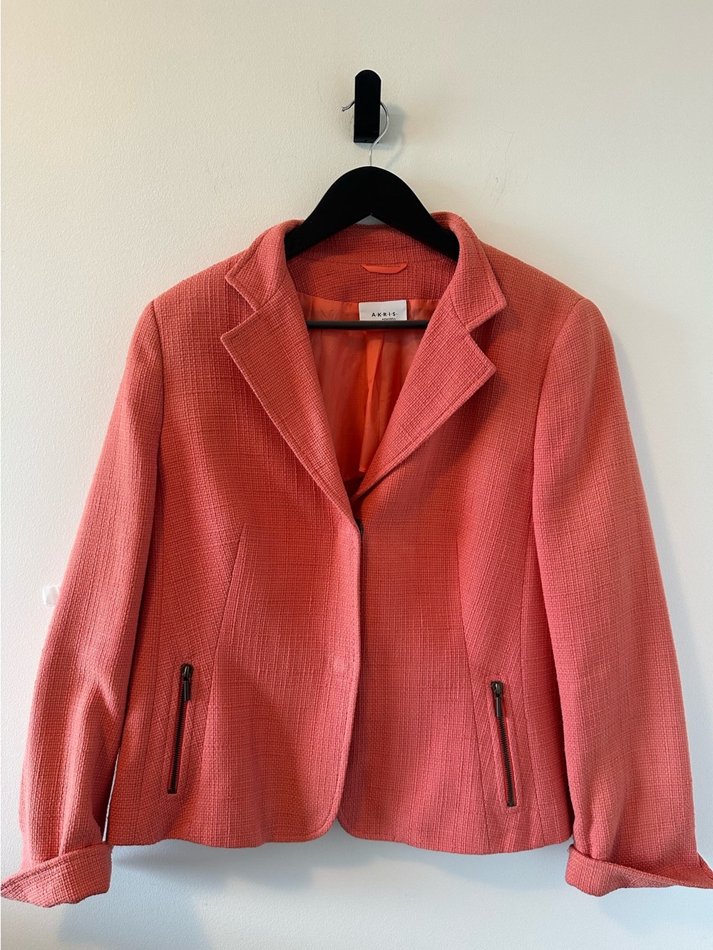 Akris Punto Women’s Cotton Coral/Orange Textured Snap Jacket Sz 14